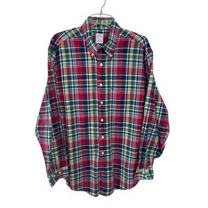 Brooks Brothers 346 Button Down Mens Large Red Green Plaid Long Sleeve Shirt A23